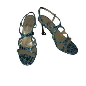 Charles Jourdan Women's Blue Snakeskin Strappy Heels Size 7.5